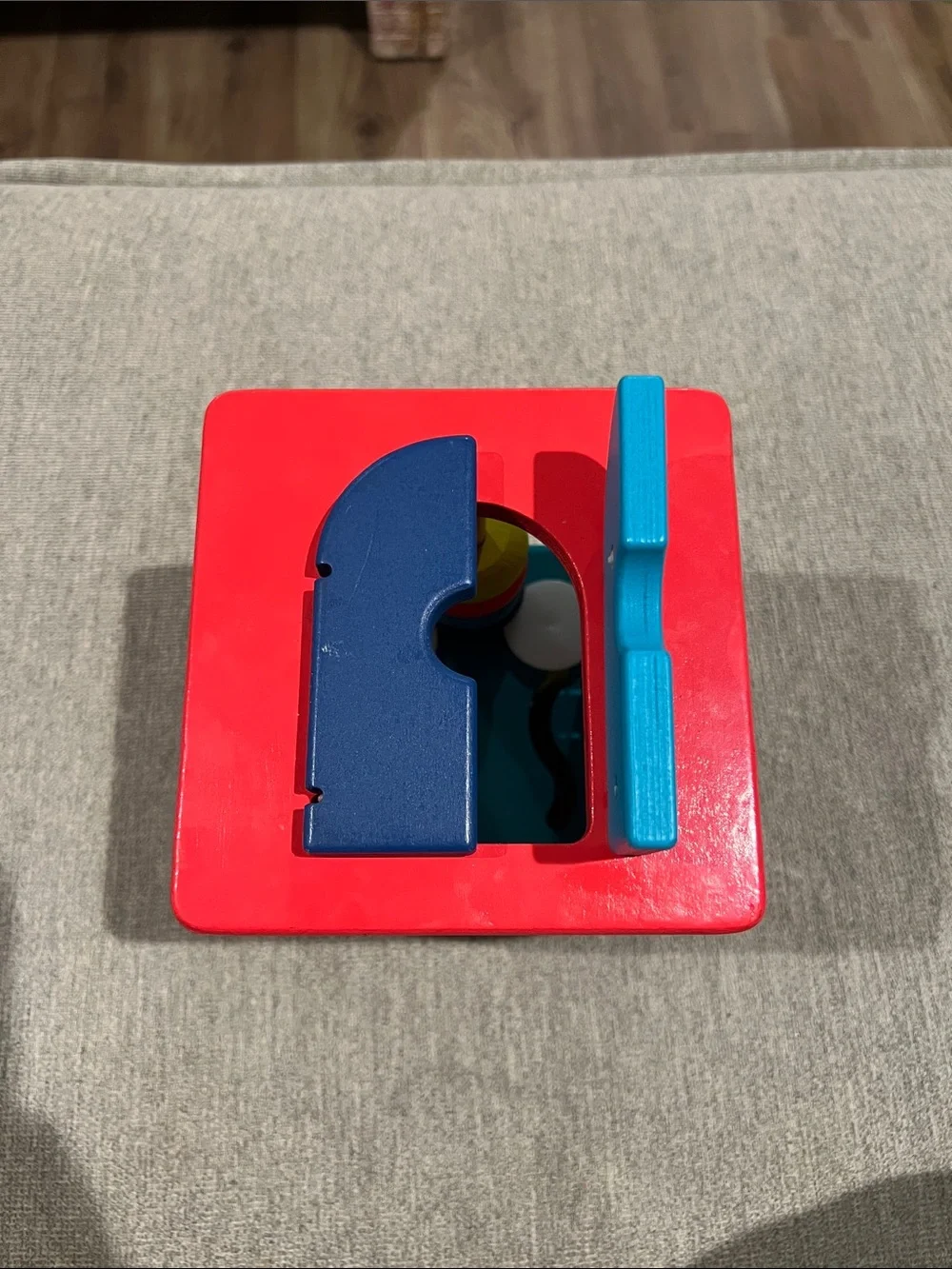Fisher-Price Wooden Shape Sorting Cube with Blue, Teal, Red, Yellow Beads